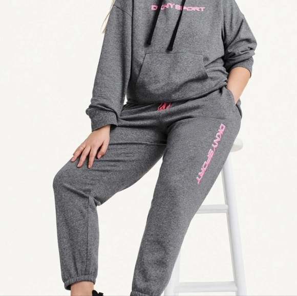 Dkny Plus Womens Logo High Rise Jogger Pants, Plus 18W (2X) / Gray - Picture 2 of 5